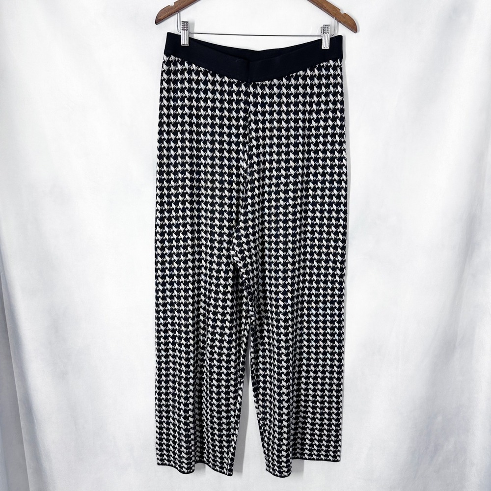 Love Scarlett Houndstooth Black White Knit Wide Leg Pull-on Pants Womens Size XL